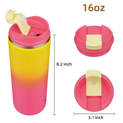Konokyo Tumbler with Lid, 16 oz Travel Coffee Mug Double Wall Vacuum Stainless Steel Thermal Metal Cup Insulated Water Bottle,Rainbow