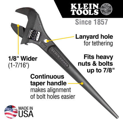 Adjustable Wrench, 10-Inch Spud Wrench for Up to 1-5/16-Inch Nuts and Bolts, with Tether Hole KLEIN TOOLS 3227
