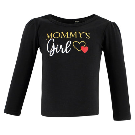 Hudson Baby Camisetas de manga larga para bebé niña, niña mamá rojo negro, 6-12 meses