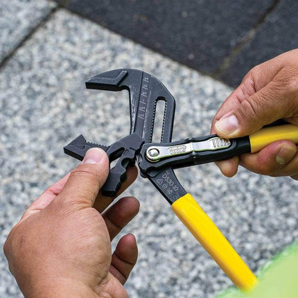 Klein Tools D53010 Plier Wrench, High Leverage Multi-Use Pump Plier with Adjustable and Reversible Double-Sided Jaw, Smooth and Knurled Teeth, 10-Inch