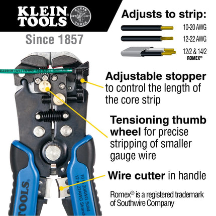 Klein 11061 Stripper/Cutter Self-Adjusting Wire, Blue