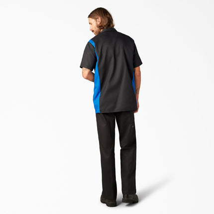 Dickies Men's Two-Tone Short Sleeve Work Shirt, Black, Royal, Medium