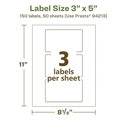 Avery EcoFriendly Matte White Recycled Rectangle Labels, 3" x 5", Print-to-The-Edge, Matte White Labels, Permanent Adhesive, Laser/Inkjet Printable, 150 Total