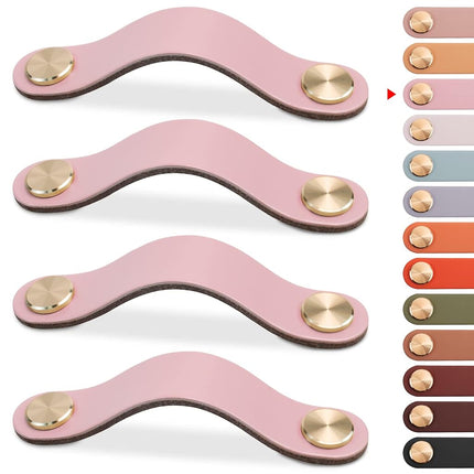 LEREATI 4 Pack Leather Drawer Pulls Pink Cabinet H