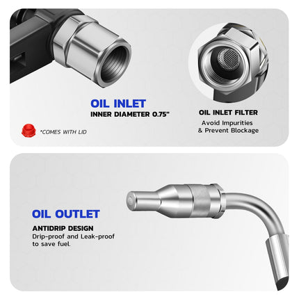 Pistola de llenado de combustible DNA MOTORIN 0.75 pulgadas 30L/Min Mango ergonómico Flujo alto ajustable para diésel, gasolina, queroseno, aceite de motor, aceite lubricante, TOOLS-00470