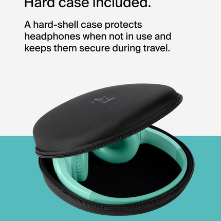 Belkin SoundForm Mini - Wireless Bluetooth Headphones for Kids with 30H Battery Life, 85dB Safe Volume Limit, Built-in Microphone - Kids On-Ear Earphones for iPhone, iPad, & More - Mint w/Case