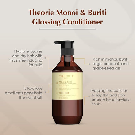 Theorie Monoi & Buriti Glossing Conditioner | Hydrate & Shine | Irresistible Scent of Strawberry, Tangerine & Orange | for Coarse & Dry Hair | Protects Color & Keratin Treated Hair | 400ml
