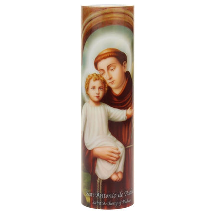 Bougie de prière LED sans flamme Stonebriar – Saint Antoine, lumière vacillante, minuterie automatique, décoration religieuse pour autel, maison, église, idée cadeau, 20 cm
