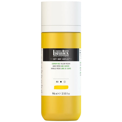 Pintura acrílica profesional Liquitex Soft Body, botella de 32 oz, amarillo medio sin cadmio