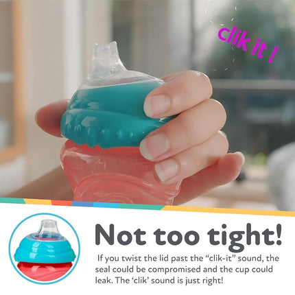 Nuby Clik-It Soft Spout No-Spill Easy Grip Sippy Cup for Boys - 3 Count (Pack of 1) 10 Oz - 6+ Months