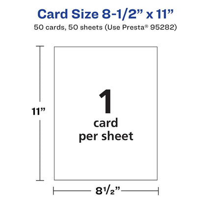 Cartulina rectangular imprimible Avery, 8.5" x 11", cartulina blanca brillante, tarjetas láser/de inyección de tinta, 50 en total
