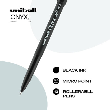 uni-ball Onyx Rollerball Pens Fine Point Micro Tip, 0.5mm, Black, 12 Pack