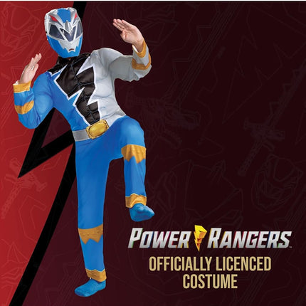 Disguise Official Blue Power Rangers Costume Kids, Muscle Power Rangers Fancy Dress Up Outfit for Children World Book Day Costumes for Boys Small