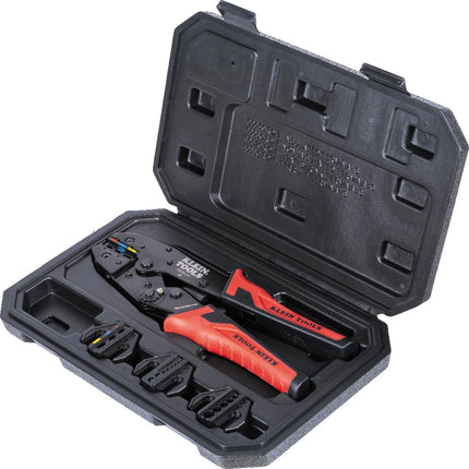 Klein Tools 3007CR Crimping Tool for Heat Shrink Connectors, Ratcheting Terminal Crimper, 10 to 22 AWG Stranded Copper Wire, Full-Cycle, 3-Cavity