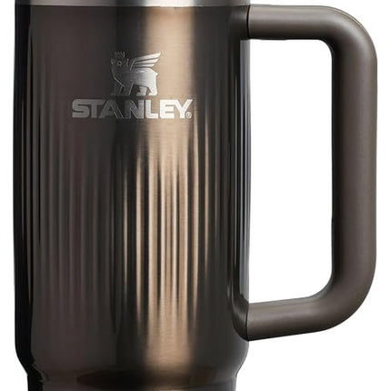 Vaso Stanley Quencher H2.0 con asa y pajita de 30 oz | Tapa Flowstate de 3 posiciones | Compatible con portavasos para viajes | Vaso térmico de acero inoxidable | Sin BPA | Brillo de metal estriado