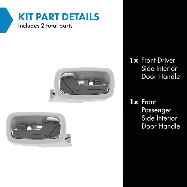 TRQ Door Handle Front Inner Inside Gray & Chrome Pair Set for 05-10 Chevy Cobalt
