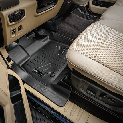 SMARTLINER Custom Fit Floor Mats 2 Row Liner Set Black Compatible with 2021-2023 Ford F-150 SuperCrew Cab with 1st Row Bucket Seats & 2nd Row Under Seat Storage