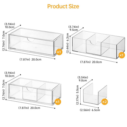 PAVSTINE Medicine Cabinet Organizer 3 Pack, Plastic Stackable Storage with 2 Drawers, Bathroom Mirror Cabinet Organizer with Removable Dividers for Wall Cabinet, Vanity, Countertop, Clear