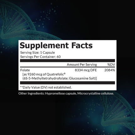 5MG L-5-MTHF by Intelligent Labs, L-5-Methyltetrahydrofolate Activated Folic Acid Supplement as Quatrefolic Acid® - Activated Folate, 60 Capsules - 2 Months Supply! 5mg = 5000mcg MTHF!