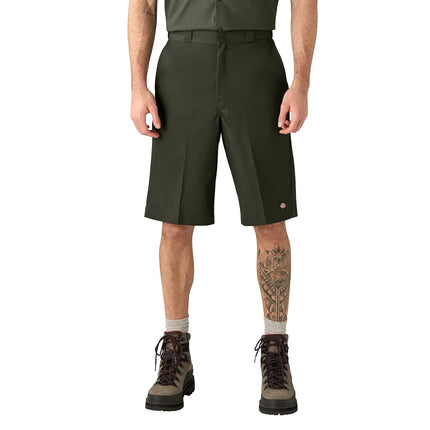 Dickies Mens Loose Fit Flat Front Work Shorts, Olive Green, 30 Regular