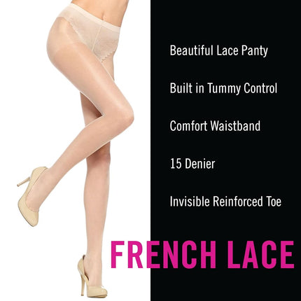HUE Women's 2 Pack Sheer Tights Assorted Women's Tights Including Control Top, Fishnet, Lace, Toeless Pantyhose, Natural, 5