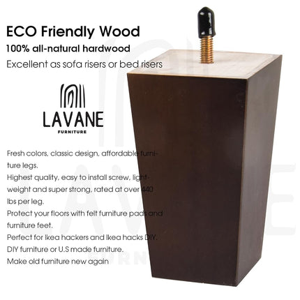 La Vane 3 inch / 8cm Solid Wood Furniture Legs Set of 4, Walnut Square Pyramid Replacement Feet for Couch Sofa Armchair - Mid-Century Modern with Pre-Drilled M8 Bolt & Metal Mounting Plates