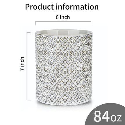 KOOV Kitchen Utensil Holder, Large Utensil Holders for Countertop, 6 x 7 Inches Ceramic Utensil Crock, Deep and Stable, Cooking Utensil Holder, Embossed Pattern, White