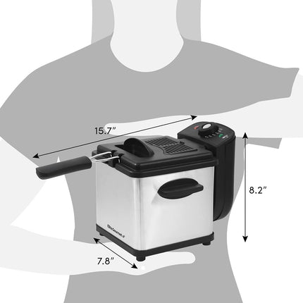 Freidora eléctrica de inmersión Elite Gourmet EDF1607# de 800 vatios con cesta de malla, capacidad de aceite de 1,6 cuartos / 6,5 tazas, perilla de temperatura y tapa con ventana, acero inoxidable