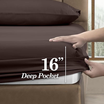 Celine Linen 3-Piece Bed Sheet Set with Deep Pockets, Twin Chocolate Brown