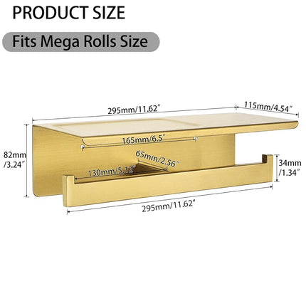 Alise GYT5002-G Double Toilet Paper Holder Bathroom Tissue Roll Holder with Shelf,Two Installation of 3M Self-Adhesive and Wall Drill,SUS304 Stainless Steel Golden Finish
