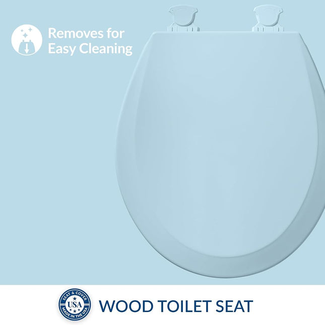 Bemis 500EC 464 Toilet Seat with Easy Clean & Change Hinges, Round, Durable Enameled Wood, Dresden Blue )