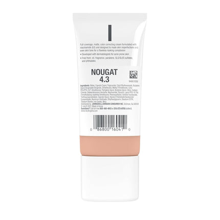 Neutrogena Clear Coverage Flawless Matte CC Cream, Full-Coverage Color Correcting Cream Face Makeup with Niacinamide (b3), Oil-, Fragrance-, Paraben- & Phthalate-Free, Nougat 4.3, 1 oz
