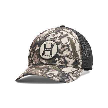 Under Armour Mens Blitzing Trucker Hat, (290) Desert Sand/Black/Black, One Size
