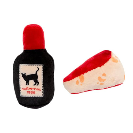 Set de 2 juguetes de queso y vino para gatos Pearhead – Juguetes de peluche con hierba gatera, arrugas y cascabel, juguetes interactivos para gatos de interior para el Día de San Valentín