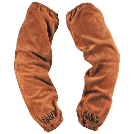 KLEIN TOOLS 60834 FR Leather Welding Sleeves, 61 Inches, Elastic Cuff, Brown, 1 Pair