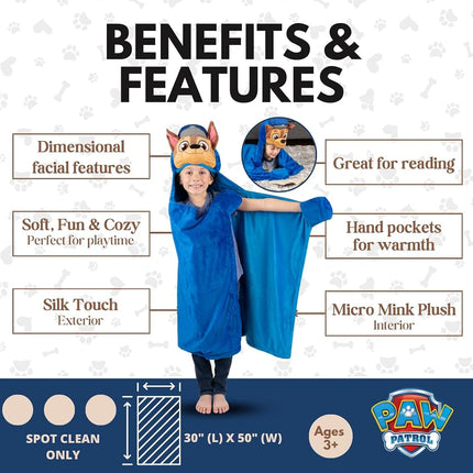 Franco Paw Patrol Kids Super Soft & Cozy Wearable Hooded Duvet Cover 50" x 30" (Officially Licensed)