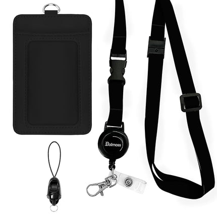bolimoss Black Leather Badge Holder with Retractab