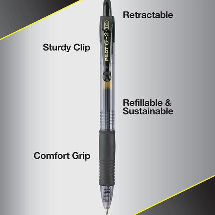 Pilot G2 Retractable Premium Gel Ink Roller Ball Pens, Bold Point, Black Ink, Dozen Box (31256)