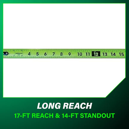 Metabo HPT Measuring Tape, 25' TruRange, Long Reach 17-ft, High Visibility Green Blade, 1/8" Incremental Fractions, Durable Extruded Nylon Coated Steel, Lightweight Design, 115925M
