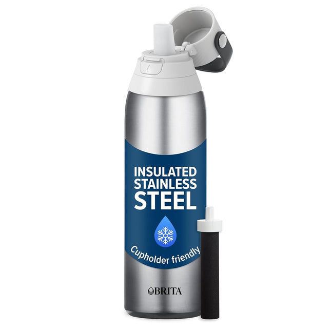 Brita Insulated Filtered Water Bottle with Straw, Reusable, Stainless Steel Metal, 20 Ounce