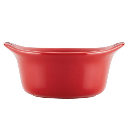 Rachael Ray Solid Glaze Ceramics Round Ramekins/Dipping Cup Set, 4 Piece, Red