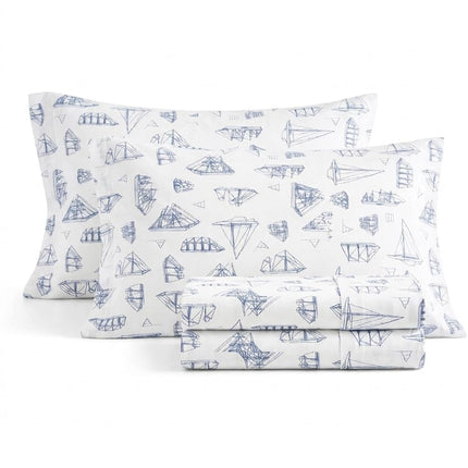 Nautica - Twin XL Sheets, Cotton Percale Bedding Set, Coastal Home Decor, Dorm Room Essentials (Whitewood Sail Blue, Twin XL)