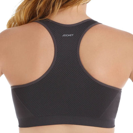 Jockey Women's Bras Mid Impact Removable Cup Seamless Sports Bra, Solid Charcoal, S