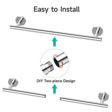 USHOWER Polished Chrome Towel Bar, 24-Inch Towel Racks for Bathroom Wall-Mounted, SUS304 Stainless Steel Towel Rod (Total Length 26-Inch)