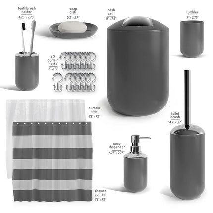 Clara Clark Bathroom Set - Black Bathroom Accessories Set, 20PC Bathroom Accessory Set, Shower Curtain Set with Liner, Toothbrush Holder, Soap Dispenser, Soap Dish, Toilet Brush Holder, and Trash Can
