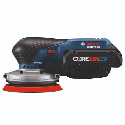 BOSCH GEX18V-5B15 18V Brushless 5 in. Random Orbit Sander Kit with (1) CORE18V 4 Ah Advanced Power Battery