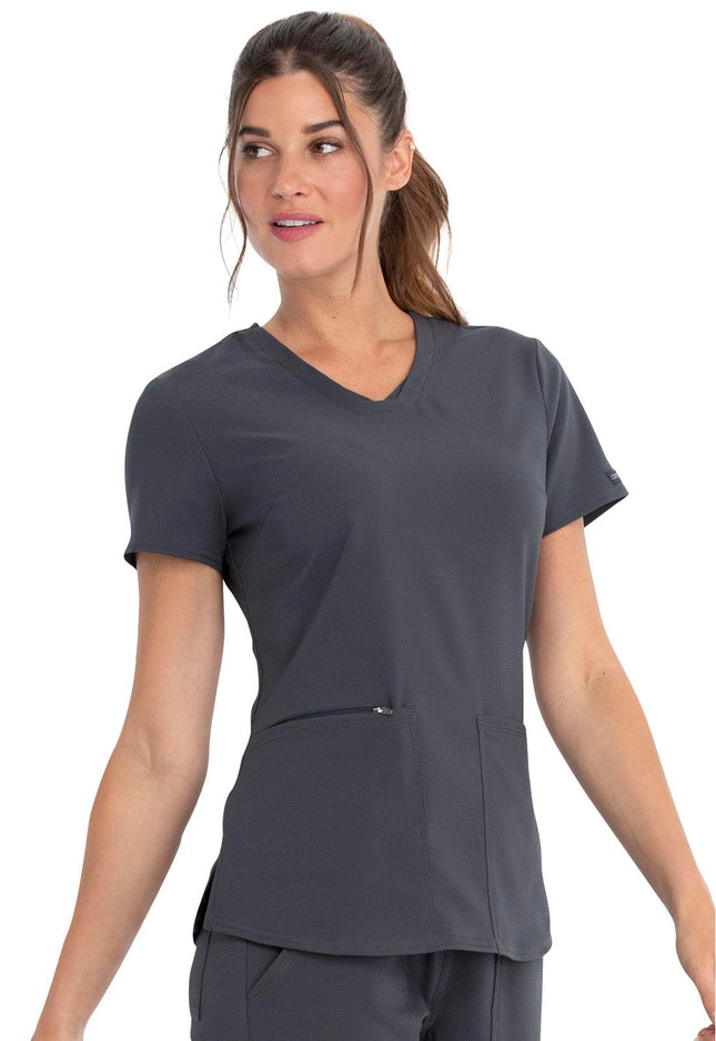 Cherokee Women's V-Neck Top Medical Scrubs Shirt, Pewter, XL