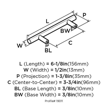 Amerock Bar Pulls 3-3/4 in (96 mm) Center-to-Center Stainless Steel Cabinet Pull, Stainless Steel