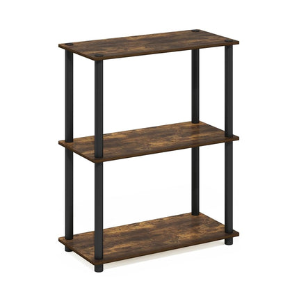 Furinno TURN-N-TUBE Storage Shelves, 3-Tier Book Shelf, Corner Shelf, Toolless Open Shelves, for Organization and Storage, Living Room, Garage, Home Office, Amber Pine