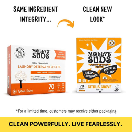 Molly’s Suds Laundry Detergent Sheets | Gentle on Sensitive Skin, Powerful Plant-Based Enzymes, Stain-Fighting | Liquidless & Plastic-Free Packaging | 70 Loads (Citrus Grove)